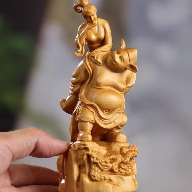 Solid Wood Zhu Bajie Carries His Wife On His Back Sculptures Figurines Journey To the West Character Home Decoration WeddingGift