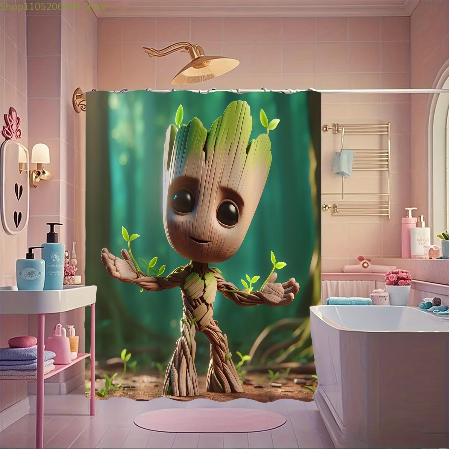 

1Pc Marvel Groot Shower Curtain With Hooks - Vibrant Design, All-Season Bathroom Decor, Machine Washable, Unlined, Cartoon Cha W60H190(CM)-1 Pcs