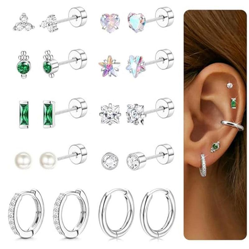 18K Gold Plated Hypoallergenic Flat Back Earrings for Women Girl Cute Toddler Kids Teen Girls Earring Set-Surgical Steel Earring