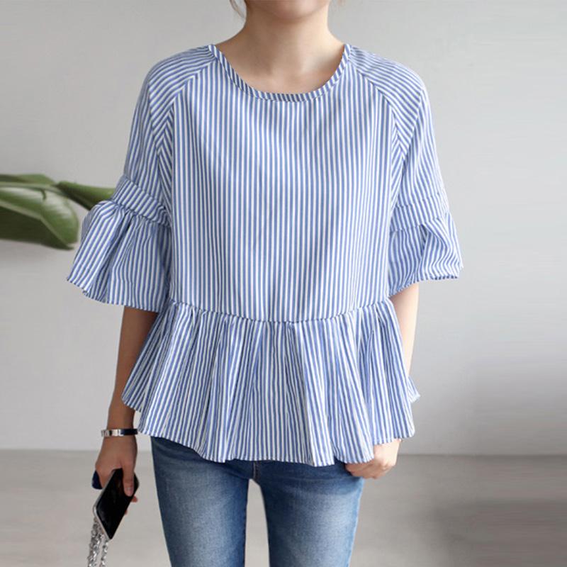 ZANZEA Dámská ležérní halenka s kulatým výstřihem a 3/4 rukávem s volným pruhem