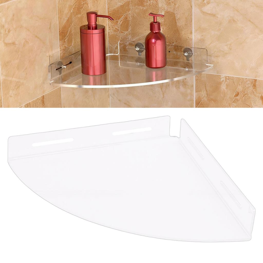 2Pcs Acrylic Corner Floating Shelves Wall Mount Shower Shelf Clear for Bathroom Storage