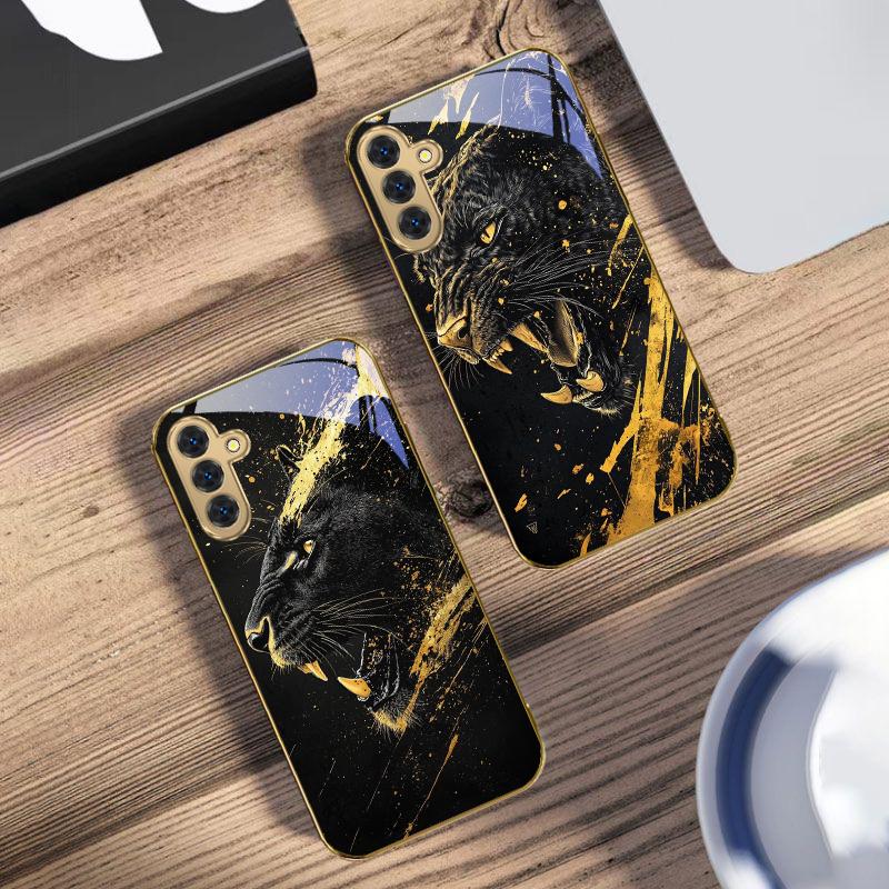 Der ruhige schwarze Panther Für Samsung Galaxy S20 FE S21 S22 S23 Plus S24 Ultra 25Ultra S21+ S9+ S22Plus Goldene Glas-Handyhülle