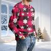 Men's Casual Neck Long Sleeve T-Shirt with Ribbed Texture Christmas Print