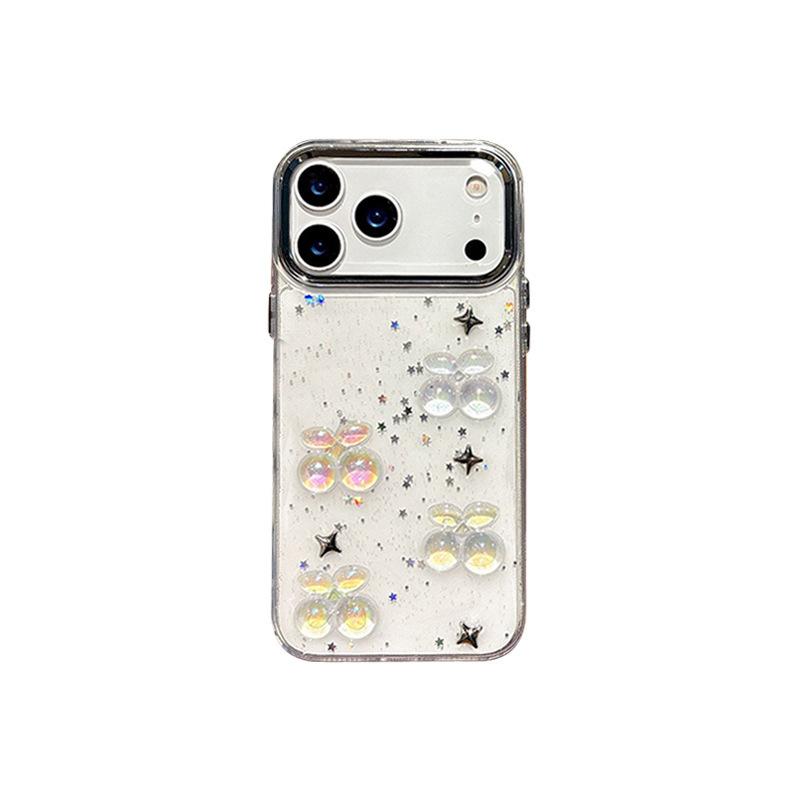 Small Fresh Ins Glitter Mobile Phone Case for IPhone16promax Cherry for Apple 17 Sequin 15pro Female Model