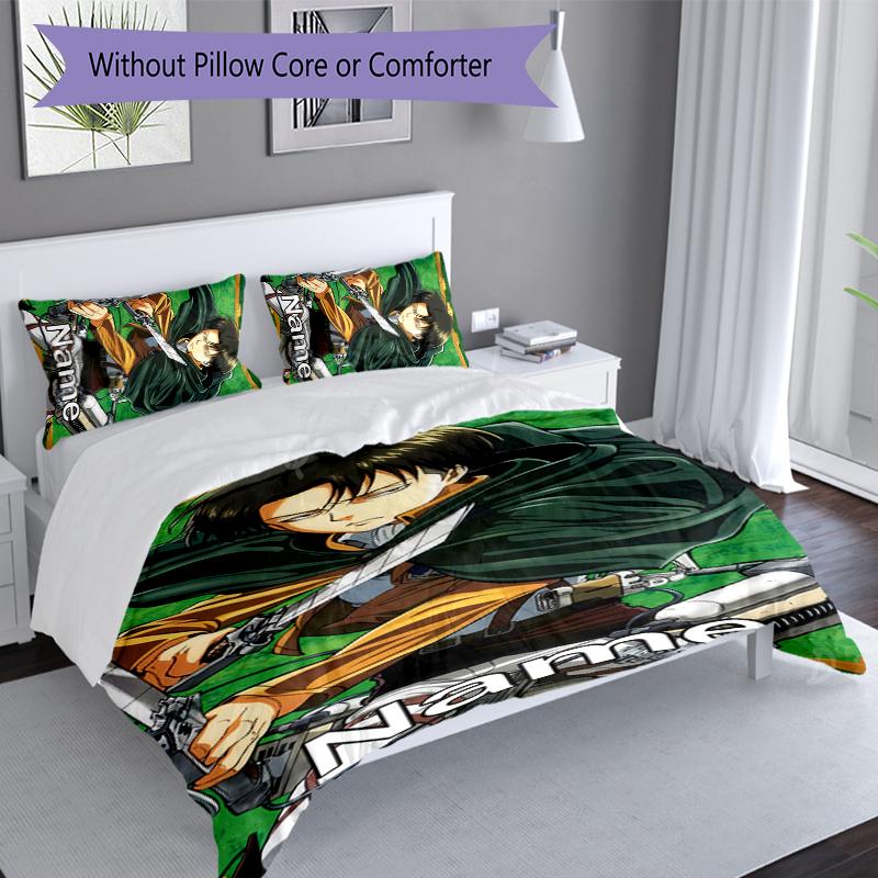 3pcs Custom Name Attack on Titan Set,Includes 1 Duvet Cover and 2 Pillowcases,All-season Bedroom Decor