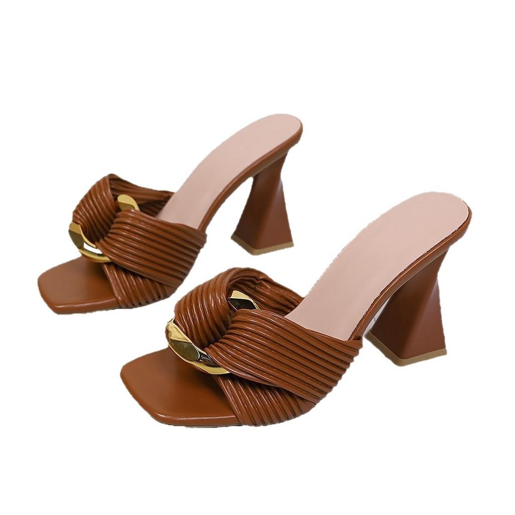 Style Square Toe High Heels With Metal Buckle For Summer Fashion Women