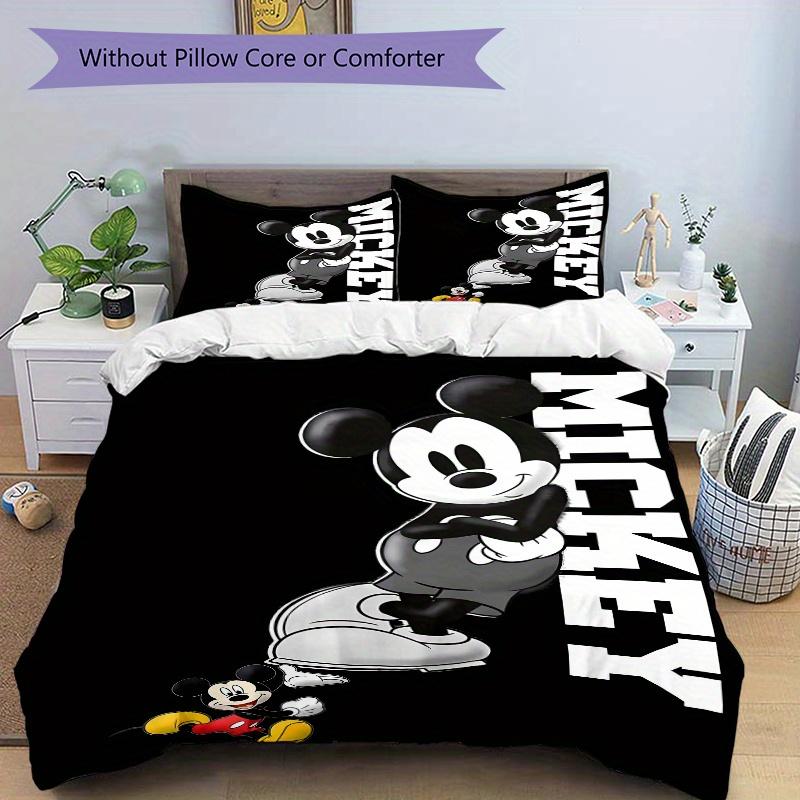 3pcs Cool Mickey Mouse Printed Quilt Set, Includes 1 Quilt Cover and 2 Pillowcases, Machine Washable, Suitable for All Seasons.W013