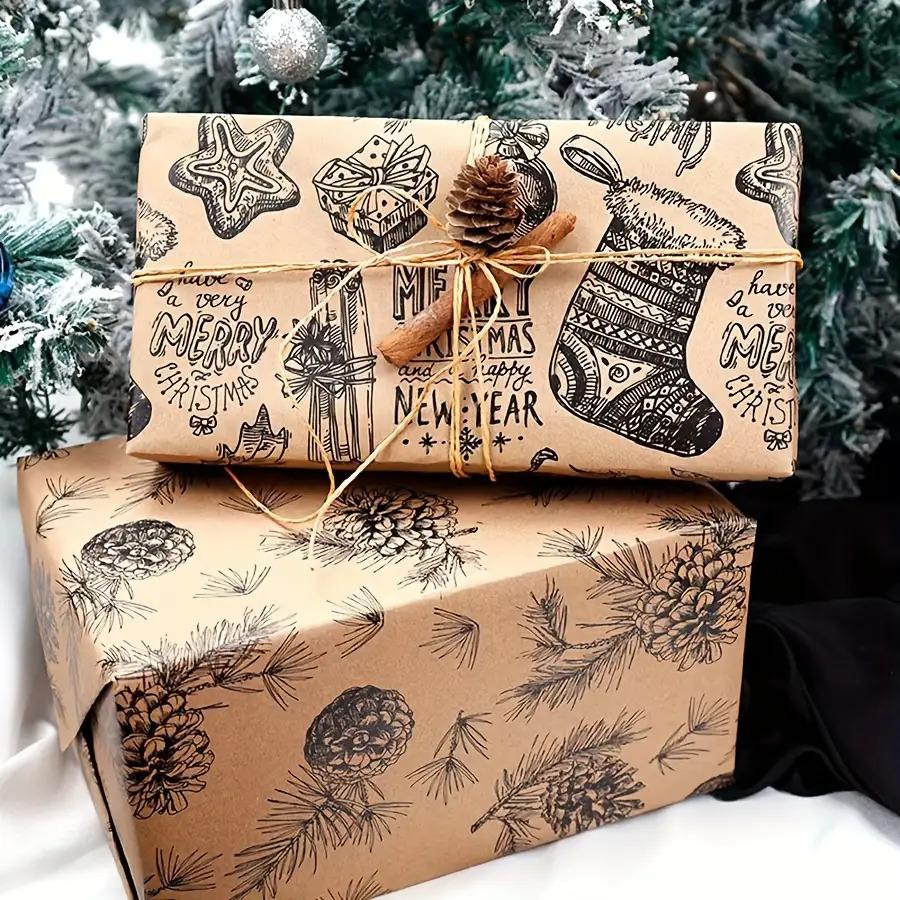 1 Roll Extra Long Giant Christmas Wrapping Paper -Pine Tree Pattern,Tear-Resistant Thick Durable Kraft-like Paper Decorations