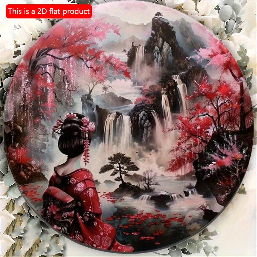 2d flat 20*20cm, Round wooden wall Sign, Japanese Kimono Gift, wooden wall Decorative, home crafts, for Bar, Cafe, garden, Club Wall Decor.