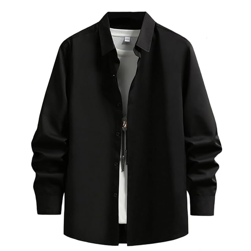 

[JHIJSC] shirt men s long sleeve spring Plain color business casual Relaxing Fashionable large size (JP, alphabet, 3XL, black)