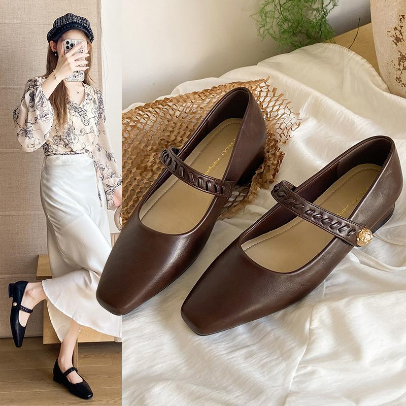 Patent leather~ French single shoes women's thick heel ballet evening shoes are not tired of mid-heel retro Mary Jane shoes retro style