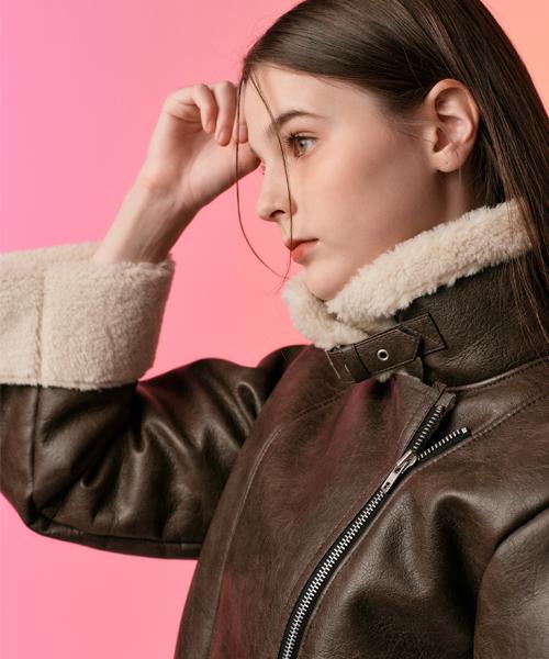 Koleat Women Cracked Tumble Oversized Shearling Fleece Jacket Brown [Rider Ver.]