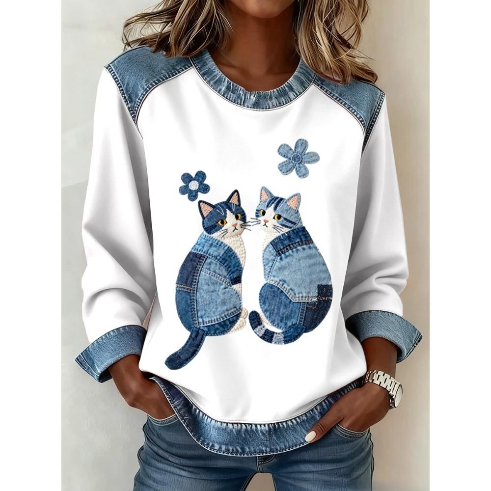 Autumn Fashionable Comfortable Casual Versatile Loose Women's Multi Color Printed Round Neck Long Sleeved T-Shirts