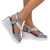 New style fashion round head open toe solid color one-word foot cover women's large size wedge sandals