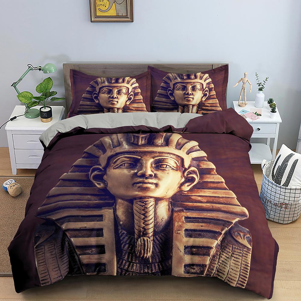 Egypt Comforter Cover Ancient Egyptian Script Duvet Cover Set For Kids Boys Pharaoh Pyramid Bedding Set Egypt Tribal Quilt Cover