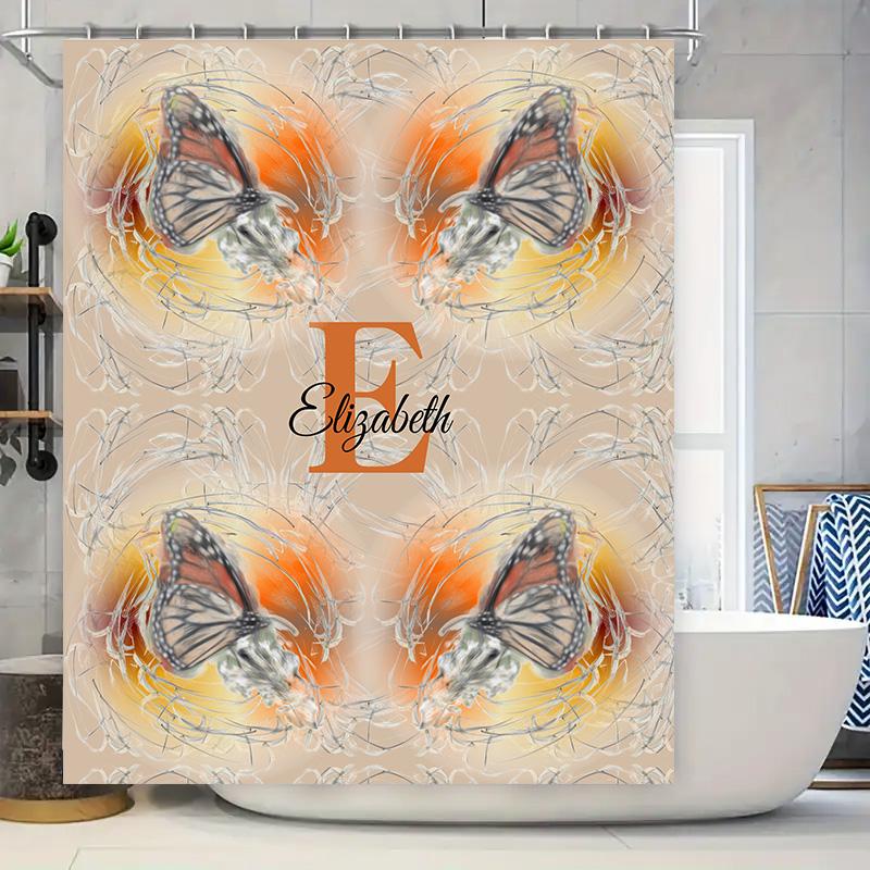 

Shower Curtain Monogrammed With Butterfly Print Bathroom Decor Custom Shelves Organizer Storage Racks For Home Living W60H190(CM)-1 Pcs