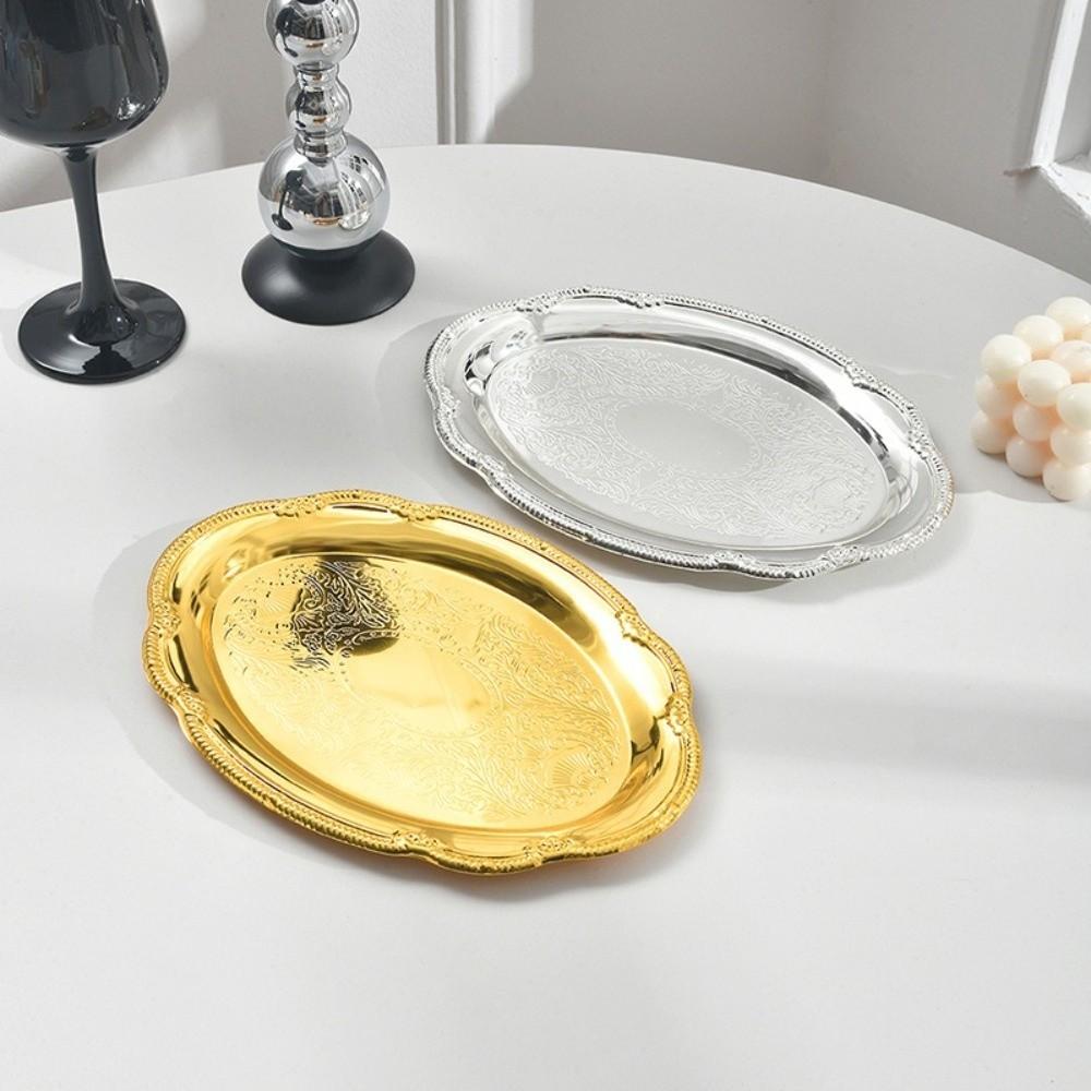 Elegant Retro Serving Trays 1 Sizes Court Style Snack Plate Gold/Silver Oval Plate Home Decor
