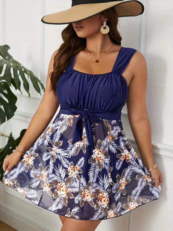 Plus Size European & American Skirted Tummy-Control One-Piece Swimsuit for Women