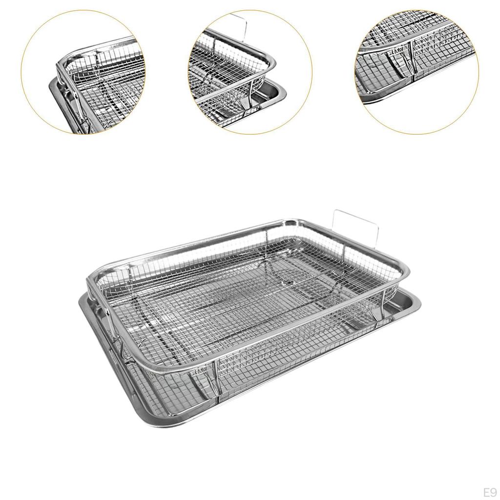 Oven Basket and Tray Easy Clean Oil Frying Baking Dish for Meat Seafood S Black