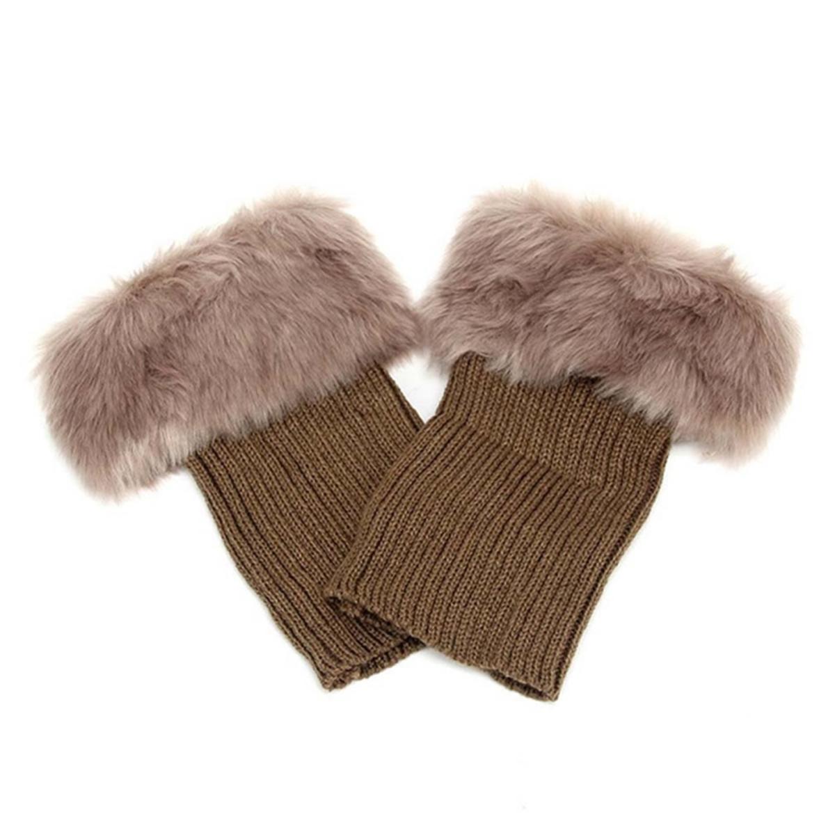 

1 пара вязаных манжет для ботинок, уличные зимние гетры, чехол, женские, вязаные крючком, отделка мехом, носки-топперы для ботинок one size хаки