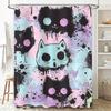Modern Cat Print Shower Curtain Set: Cute Cartoon Pet Pattern Bath Decoration Black Pink Blue Green Home Decor Waterproof Shower