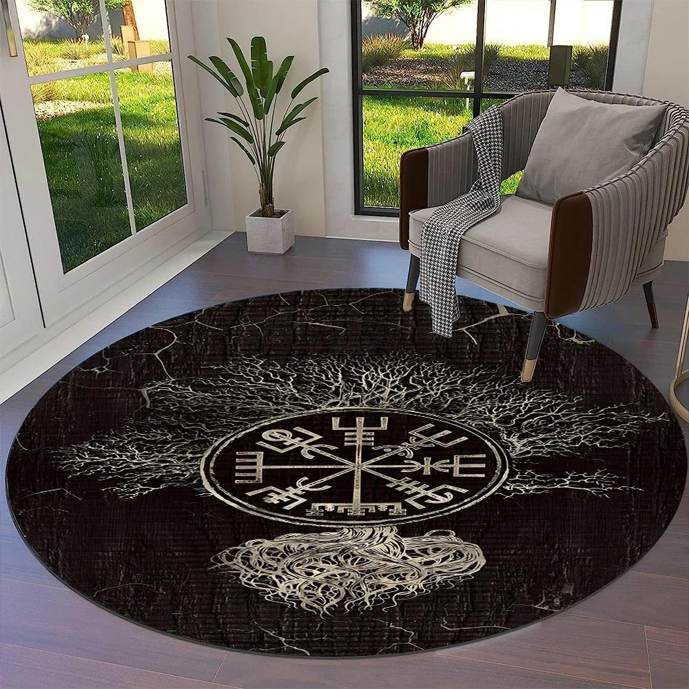 Tree of Life Viking Yggdrasil Valknut Round Carpet Rug for Living Room Bedroom Sofa Decor,Kid Paly Area Rug Non-slip Floor Mat