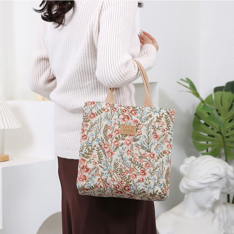 Vintage velká plátěná taška s květinovým vzorem