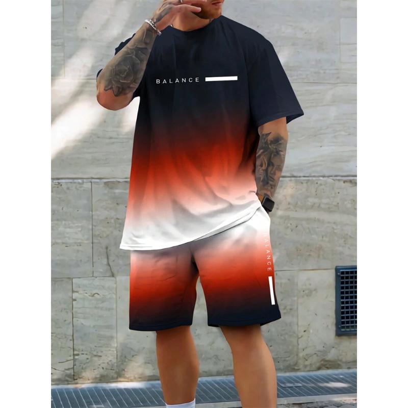 Hawaiian Style Men's T-shirt Beach Pants Suit Daily Casual Stylish Men's Short-sleeved Top Outdoor Vacation Men's Athletic Short