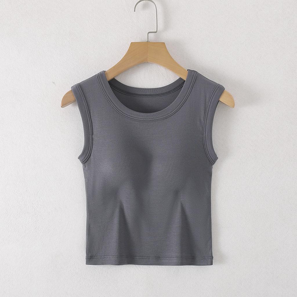 Ladies With Chest Cushion, Wide Shoulder Vest, Round Neck Yoga Suit, Underwear, Bottom Layer