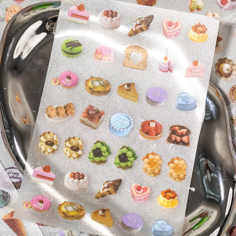 6 Sheets Cute Cake Snacks Theme Stickers Creativity Adhesive Diy Waterproof Decorative Diary Scrapbooking Material