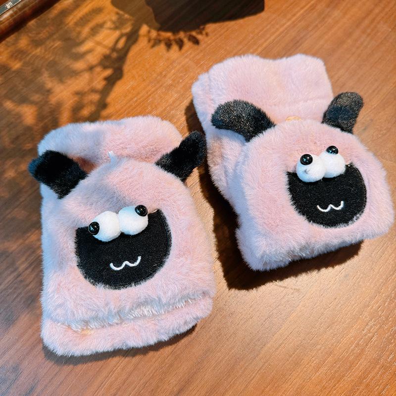 Flip half finger girl cute lamb Korean version cycling plush thickened writing One size fits all