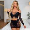 Sexy Lingerie Set Two-Piece Dress Women Fishnet See Through Underwear Transparent Open Strapless Erotic Body Stocking