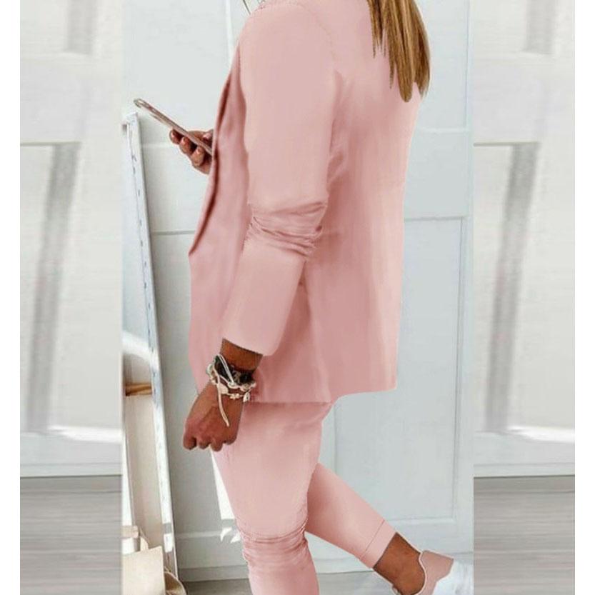 Women's Two Piece Pant Suit Set Outfits Spring Autumn Turn Down Print Blazer Coat Drawstring Pants Suit Women Casual Sets