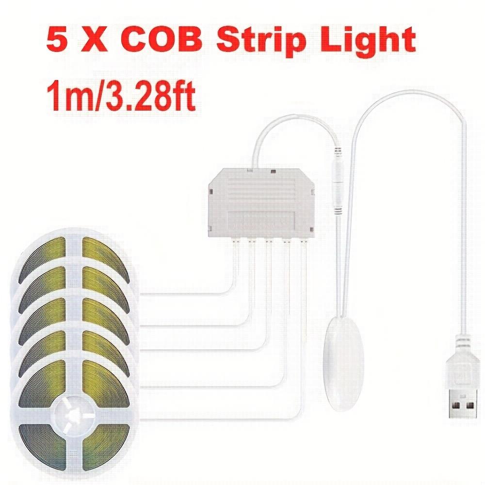 USB COB LED Cabinet Light, Touch Dimmable Strip, 5V IP65 1m for Kitchen, Wardrobe, Showcase