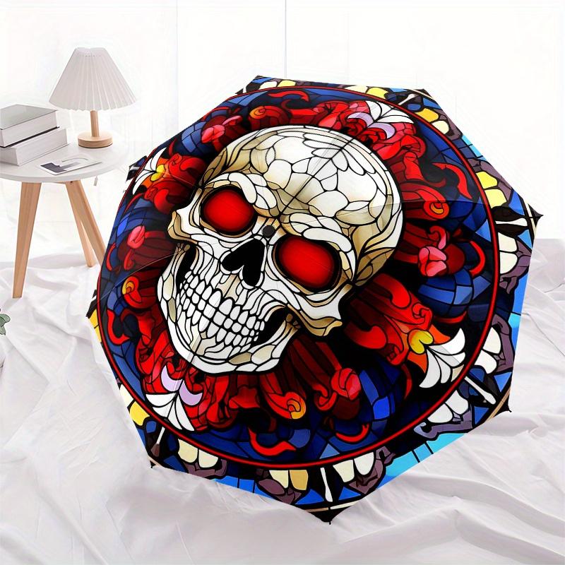 Stained Skull Window Art DecorUmbrella, Portable 3-Fold Compact Umbrella,Christmas Gift ES656