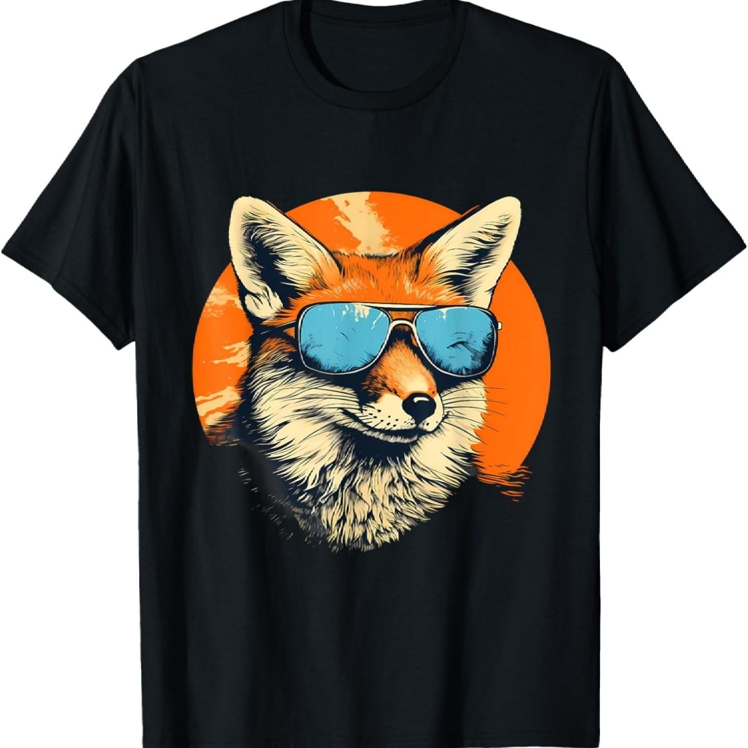 Fox Portrait Sunglasses Colorful Artwork Wildlife Animal Art T-Shirt S