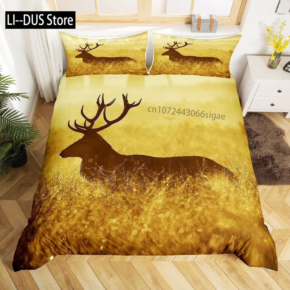 

Пододеяльник с изображением оленя и оленя King Queen Farm Deer Forest, комплект постельного белья Moose Wildlife Animal, походное охотничье одеяло 135x200cm