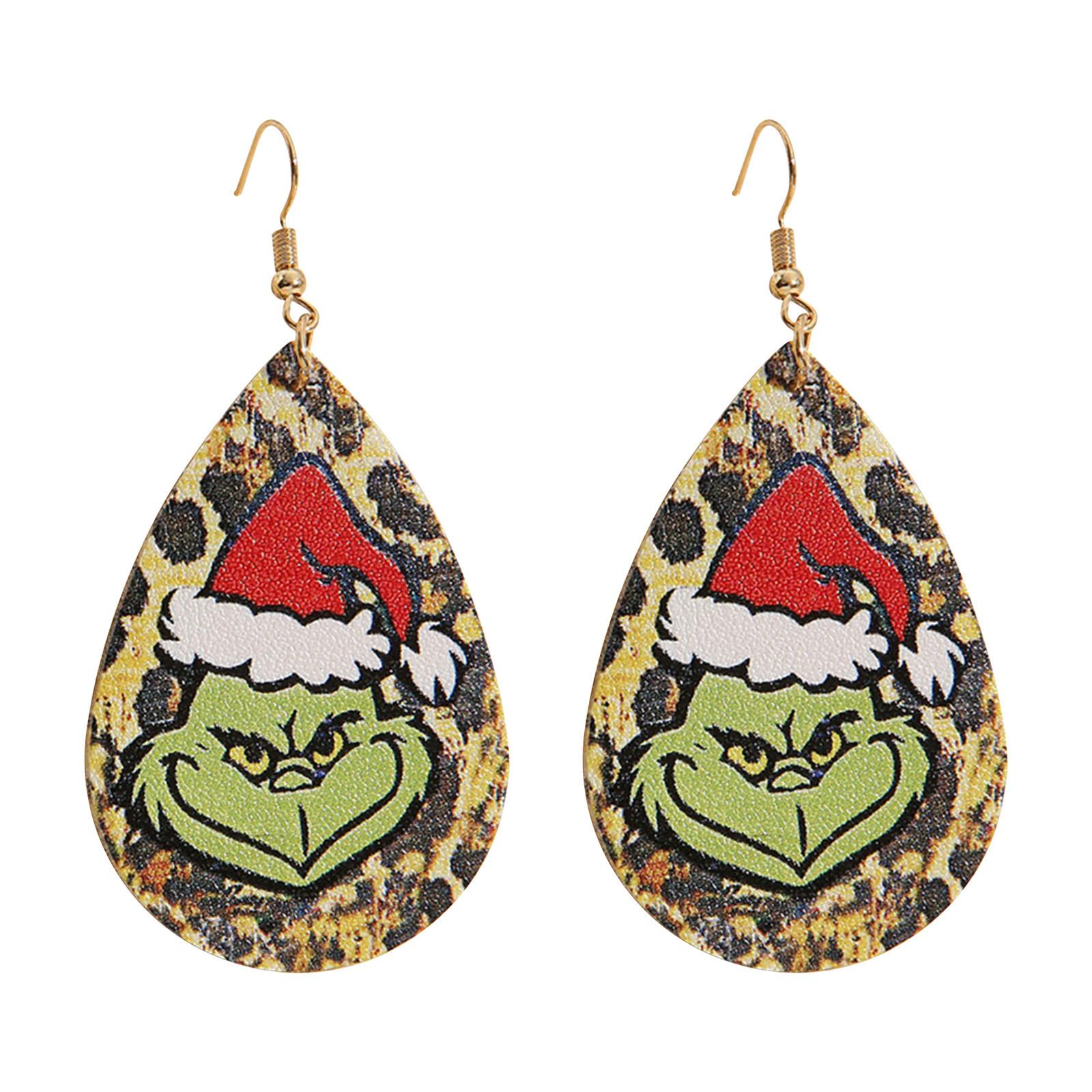 

Рождественские двухсторонние кожаные серьги с индивидуальным леопардовым принтом Серьги Серьги зелёный