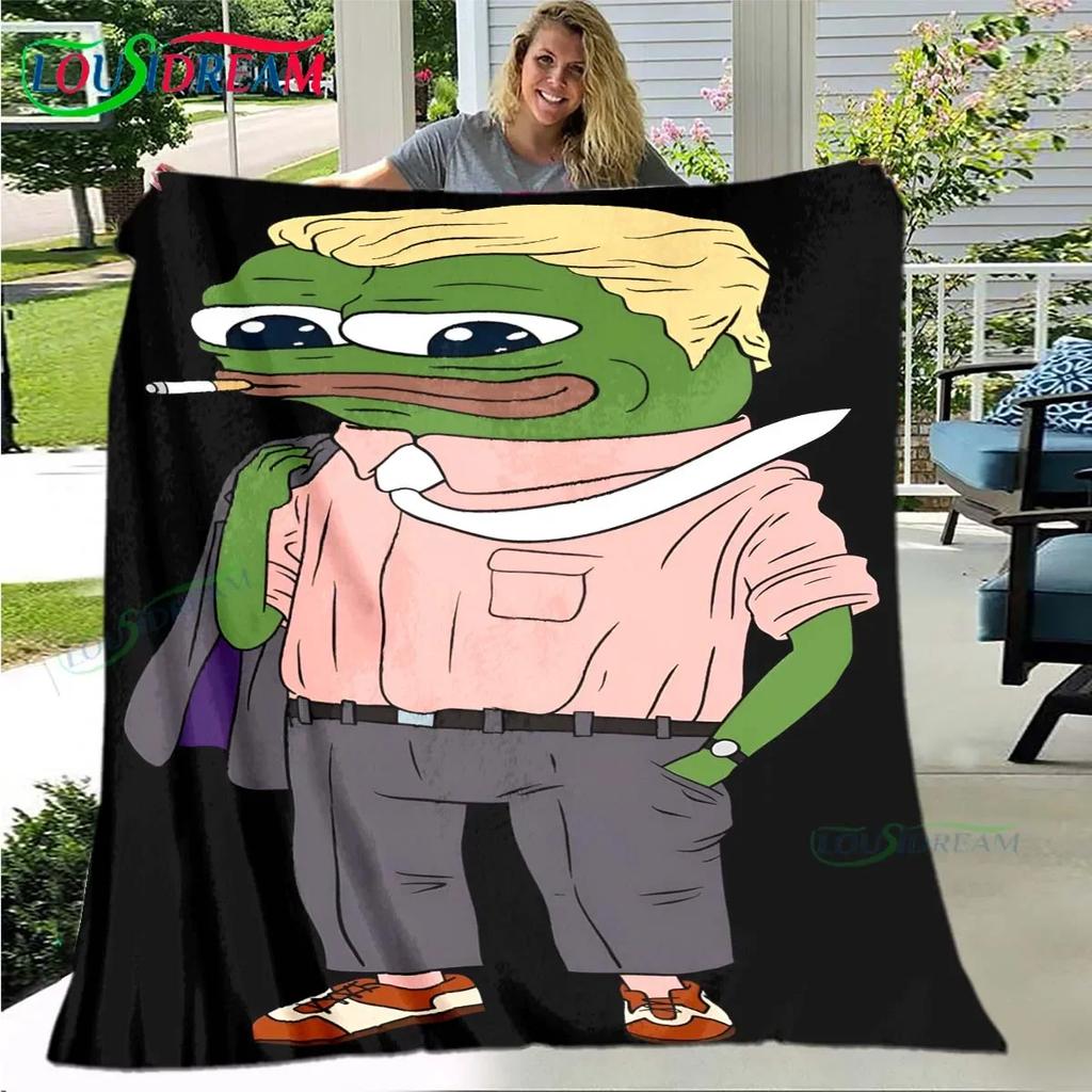 Cartoon Frog Pepe  Printed Four Season Blanket Sofa Cover Travel Bed Plush Office Break Blanket Birthday Gift Picnic Blanket