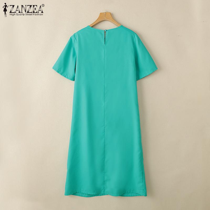 ZANZEA Vestido informal de verano para mujer, cuello redondo, holgado, manga corta