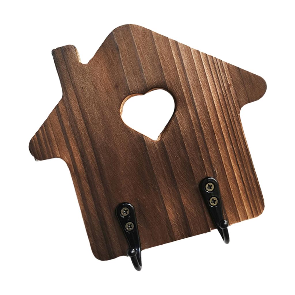 Decorative Wooden Key Hanger Wall-Mounted Key Storage Rack with Hooks House Shaped Entryway Decoration Coat Organizer