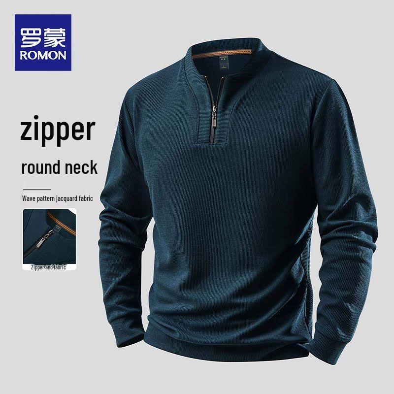 LOMON Men s Wave Jacquard Half-Zip Long Sleeve Top M