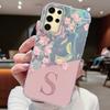 Initial Letter A Z Case For Samsung Galaxy S25 S24 S23 S21 S22 Plus S23 S21 FE Cover Pink Flowers Silicone Back Fundas Bumper