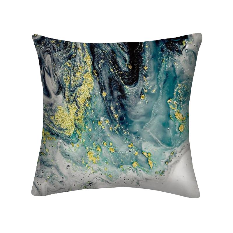 Niebieska Marmurowa Poszewka na Poduszkę 45x45cm Wzór Skały Morskiej Kwadratowa Sofa Poduszka Kwadratowa Abstrakcyjny Liść