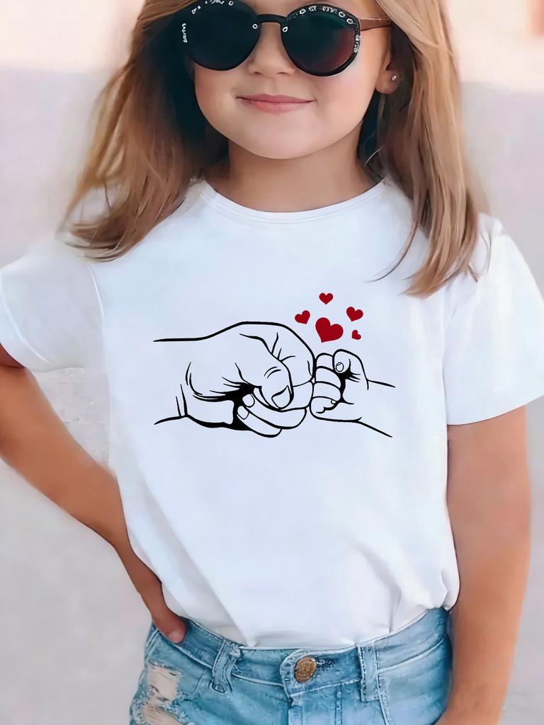 Lovely Daddy Love Hand Design T Shirts Kids Childrens Tshirt Boys Girls Summer Spring Casual Top Tee