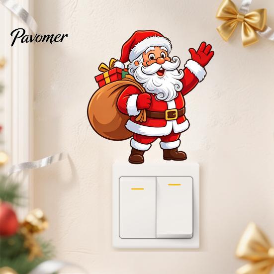 Decorative Christmas Wall Stickers Santa Claus Switch Sticker, Light Decal for Xmas Holiday, Holiday Sticker Removable Self-Adhesive Living