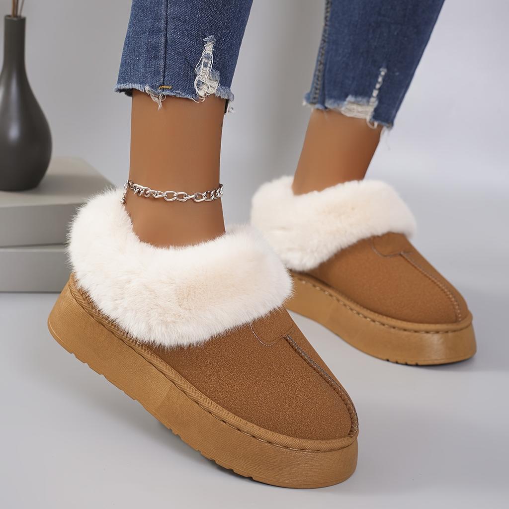 Women's Fluffy Plush Lined Ankle Boots,Fluffy Snow Boots Winter Warm Petticoat,Comfortable Outdoor Low Boots