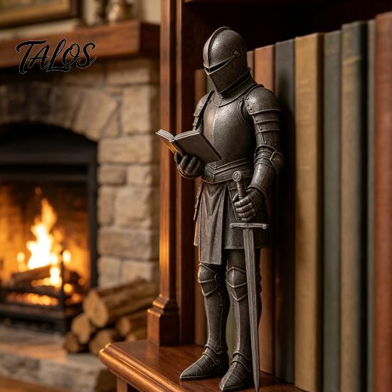 Fantasy Book Nook Figurine Medieval Knight Bookshelf Decor, Armored Bookend Statue, Gothic Library Shelf Decoration, Collectible Action Figure Castle