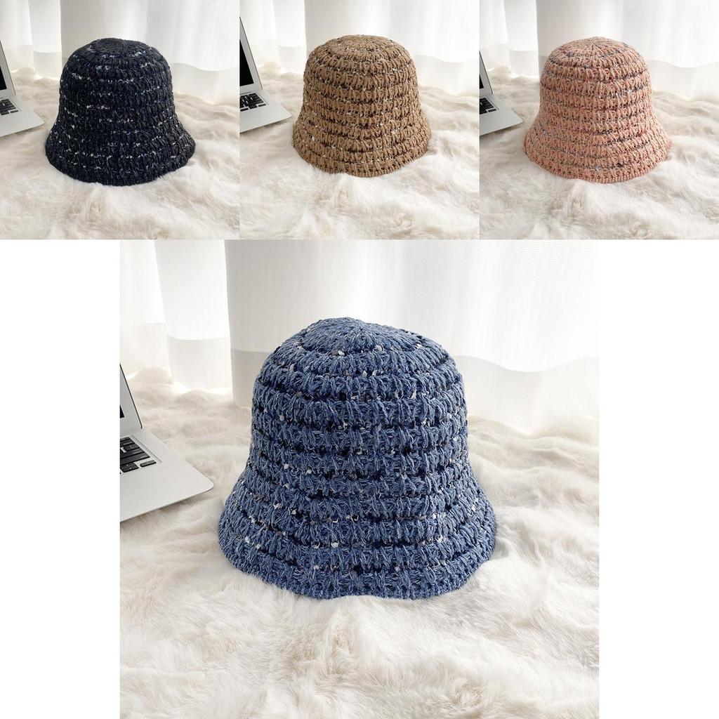 Fashionable Round Top Short Brim Knit Hat For Women Sun Protection Breathable Pink Black Khaki Blue Rose Beige