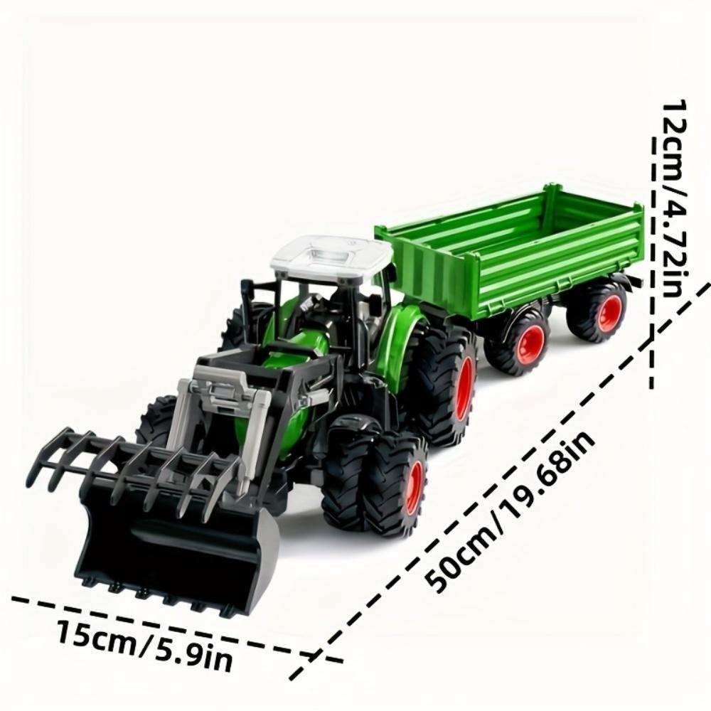 19.7 In/50cm Large Farm Tractor Toys With Trailer and Front Loader, Realistic Farm Tractor Set for Halloween Christmas Birthday